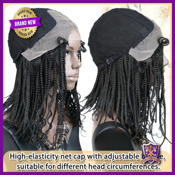 Short Boho Box Braided Lace Front Wig with Baby Hair Synthetic Hair Daily Wear main image 5